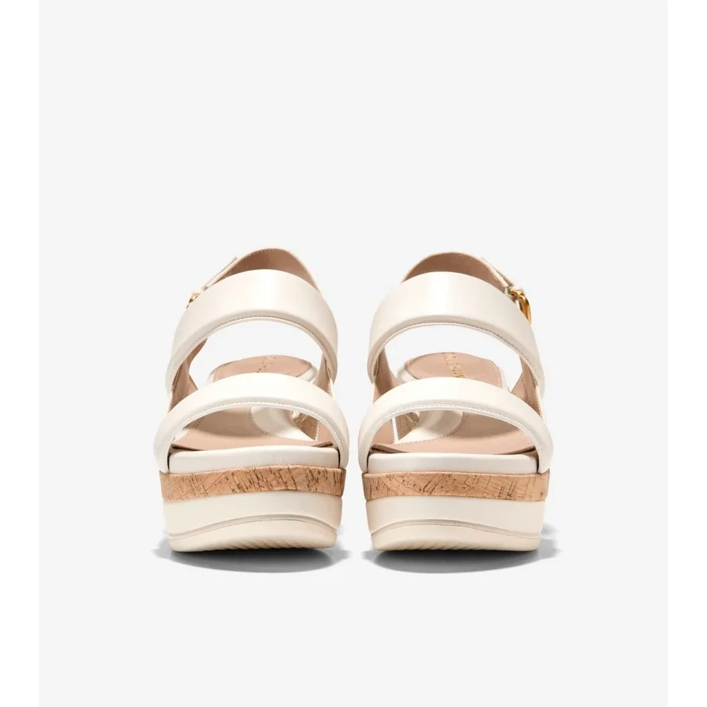 Cole Haan Aislin W30477 Sandals Women's US 8 B Ivory Leather Wedge Heel HTAT1479